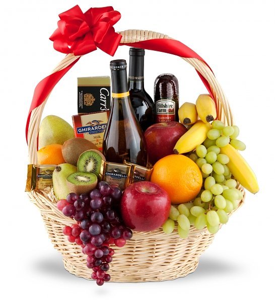 The Premium Selection Fruit and Wine Basket $149.95 Same Day Delivery