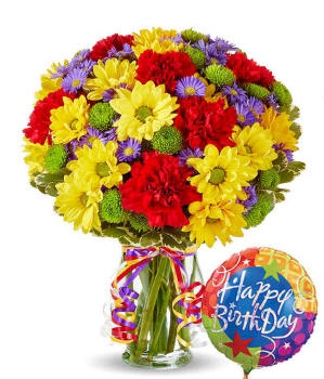 Birthday balloon delivered to Illinois with mixed flower bouquet