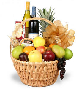 Grand Celebrations Fruit Gourmet Wine Basket $134.95 Same Day Delivery
