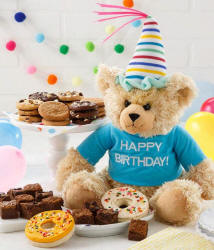 Happy Birthday Bear Gift Basket -  Baked Goods - Baked Goods Gift Baskets - Birthday Gift Baskets - Next Day Birthday Gifts Delivered