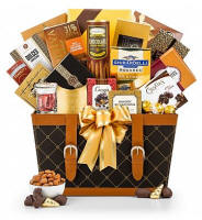 Discover a delectable spread of sweet and savory fare in this memorable gift basket. Across town or across the miles, this golden gift basket is ideal for sending your best wishes.