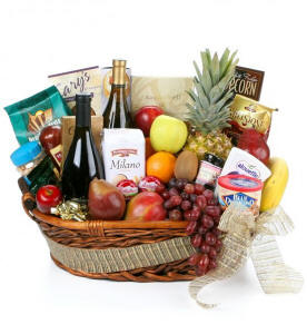 Gourmet Extravagance Fruit and Wine Gift Basket $189.95 Same Day Delivery